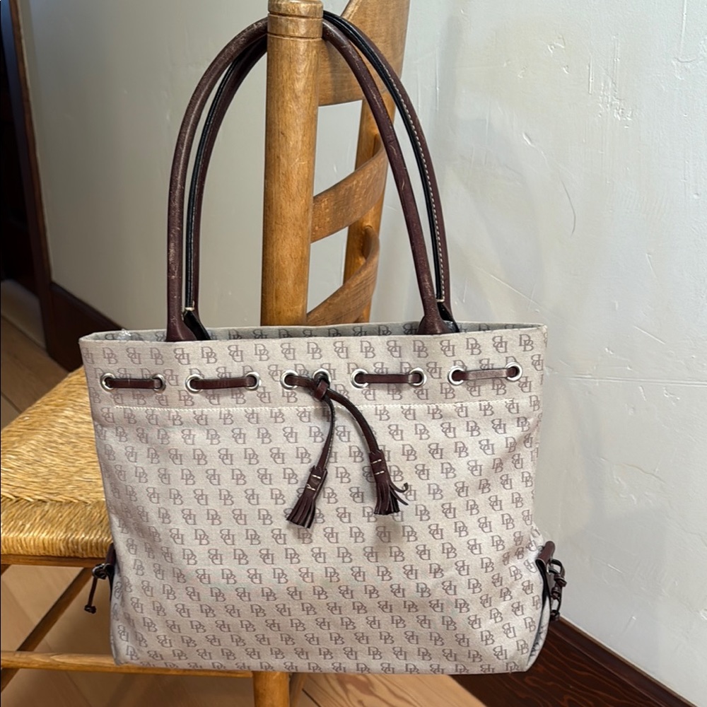 Dooney & Bourke Cream and Brown leather tote bag